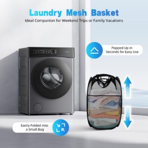 Handy Laundry Collapsible Mesh Foldable Hamper Durable Collapsible Laundry Baskets, Mesh Pop Up Laundry Hamper with Handy Pocket