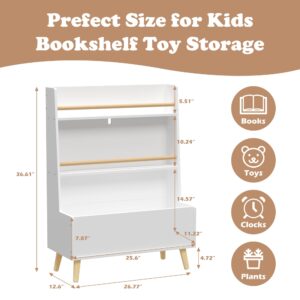 Kids Bookshelf and Toy Storage, 3-Tier Kids Bookcase, Toy Storage Cabinet Organizer for Playing Room, Bedroom, Nursery (White)