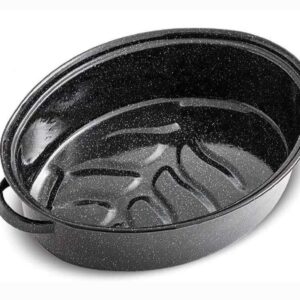 16 Inch Roasting Pan with Lid - Covered Oval Roaster - Enamel Carbon Steel Roaster Pot