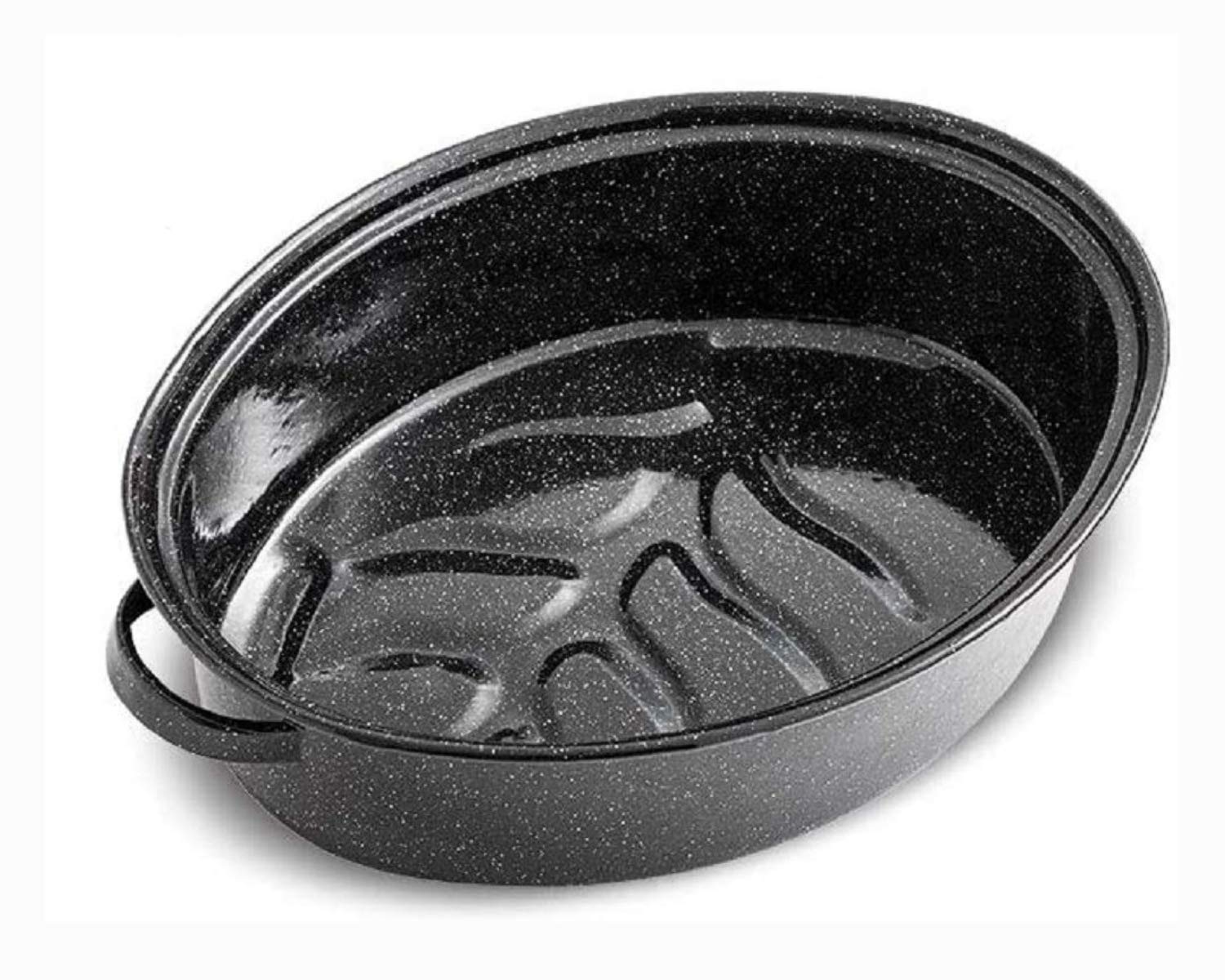 16 Inch Roasting Pan with Lid - Covered Oval Roaster - Enamel Carbon Steel Roaster Pot