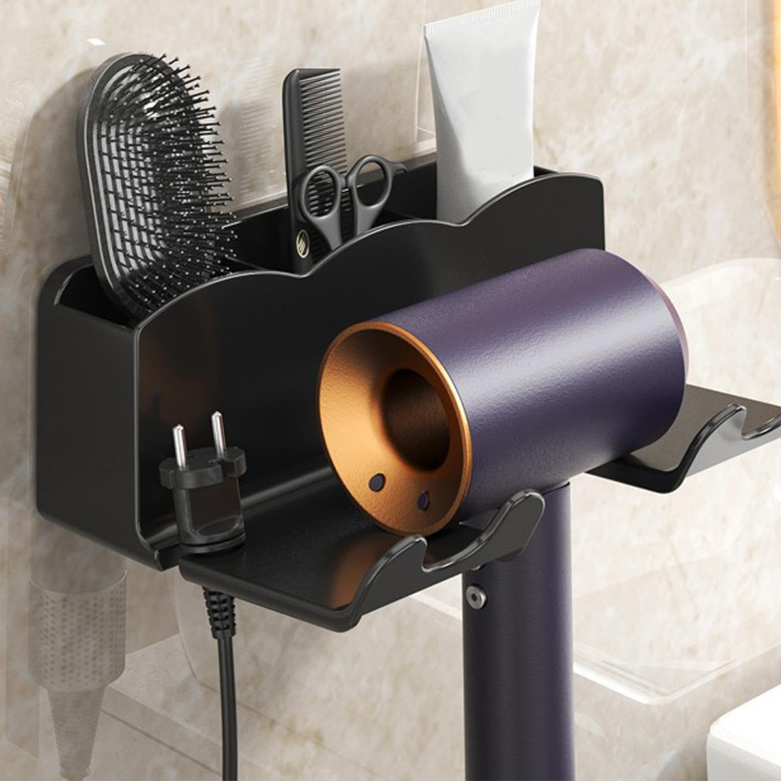 Hair Dryer Hanger - Hairdryer Holder Storage Hook | Bathroom Organization Blow Dryer Hanger, Hair Tool Organizer, Wall Mounted Storage Organizer, Drill Hair Dryer Rack Punch- Bathroom Wall-mo