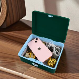 Portable fingerprint storage box for cash, jewelry, keys, and private items. Features fingerprint and password lock, perfect for homes, apartments, schools, and college dorms (green).