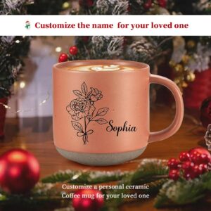 Personalized Ceramic Coffee Mug for Women: Custom Birth Flower Mug with Name & Text for Grandma Wife Mom Sister - Gifts for Grandparents' Day Christmas Birthday Mother’ Day