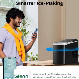 Silonn Smart Countertop Ice Maker - 9 Bullet Cubes in 6 Mins, 26 lbs per Day, Compact Wi-Fi Ice Maker Machine, 2 Ice Cube Sizes, Portable Ice Maker with Self-Cleaning for Kitchen/Office/RV