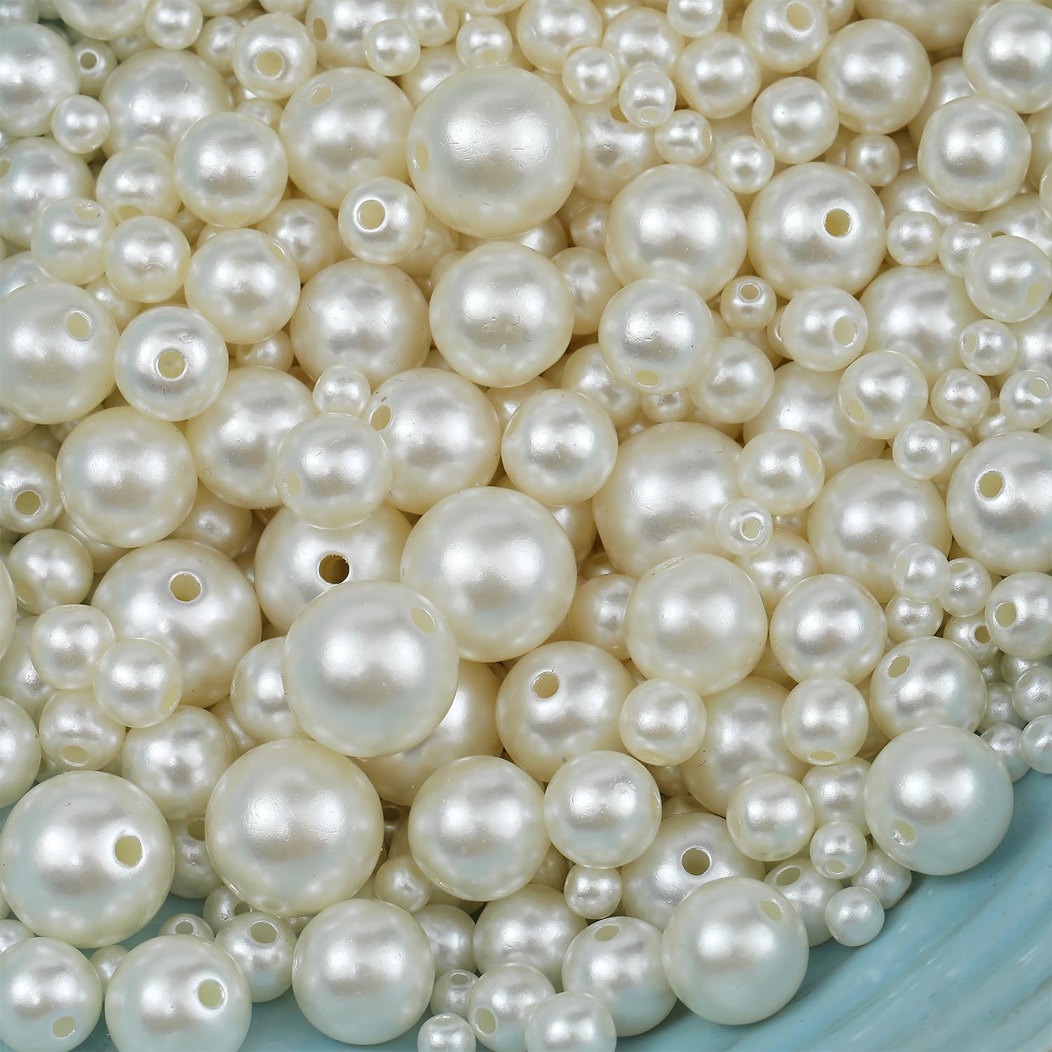 Hudinsun 1200 Pcs Pearl Beads for Jewelry Making, 5 Size Round Pearls for Bracelets Making Kit Small Pearl Filler Beads with Hole for DIY Craft Necklace Earrings