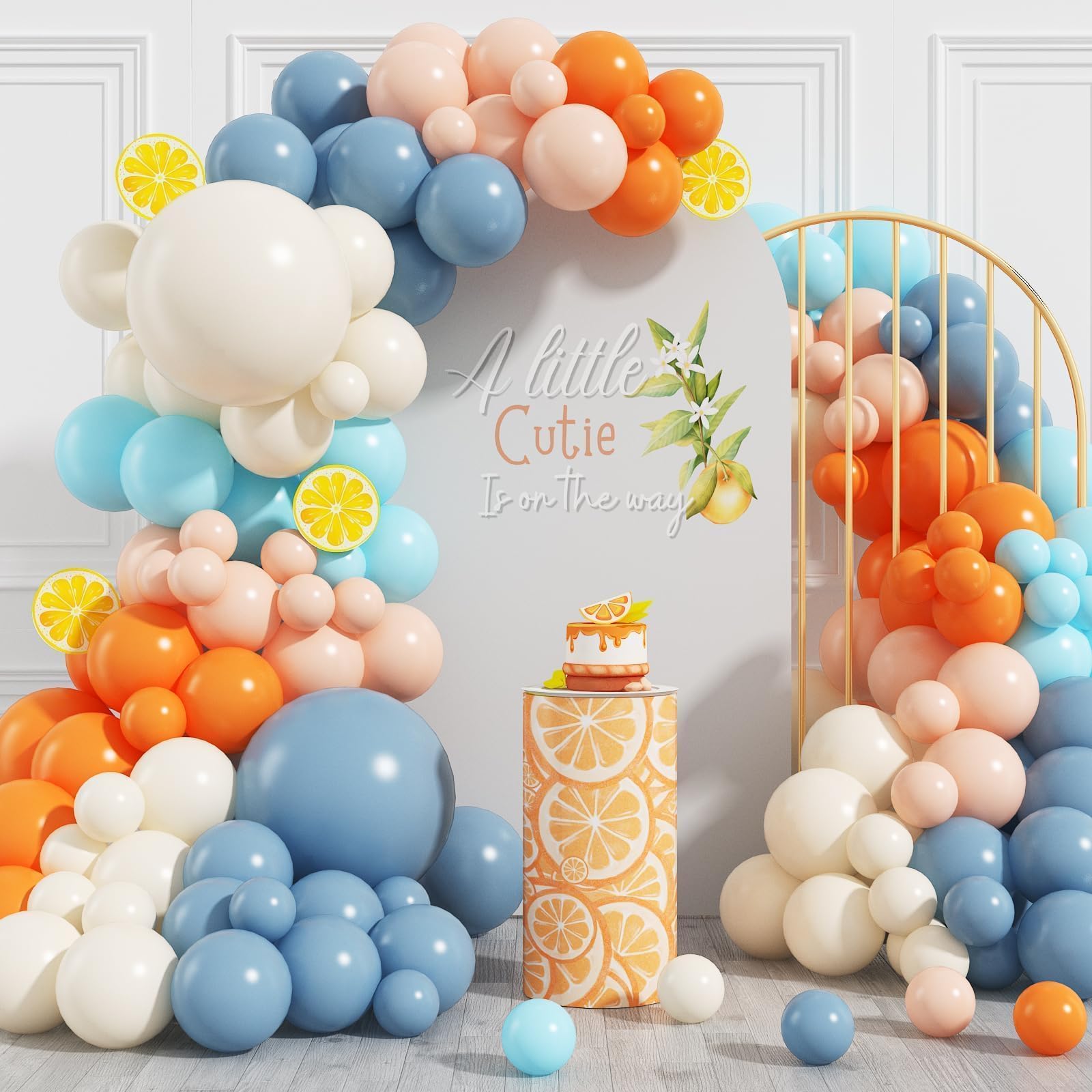 Orange and Blue Balloon Garland Arch Kit,120PCS Orange Macaron Orange Retro Fog Blue Teal with Ivory White Balloons Arch,for Birthday,Baby Shower,Graduation Party Decorations