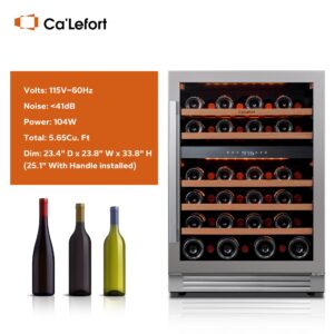 Ca'Lefort Wine Fridge & Cooler - 24 Inch Wine Cooler Refrigerator Hold 46 Bottle, 40-65°F Dual Zone Refrigerator Glass Door, 3 LED Built-in, Under Counter or Freestanding for Home Kitchen (5.65 cu.ft)