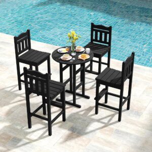 Sundale Outdoor Tall Adirondack Bar Chair Set of 2, HDPE Patio Bar Stools with Backrest, 27.5 Inch Seat Height Tall Bistro Dining Counter Stool, All-Weather Pub Height Chair, Black