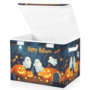 storage bins with lids and handles,halloween background with pumpkins ghosts and cemetary storage box storage basket with cover collapsible organizer containers for home closet, shelves