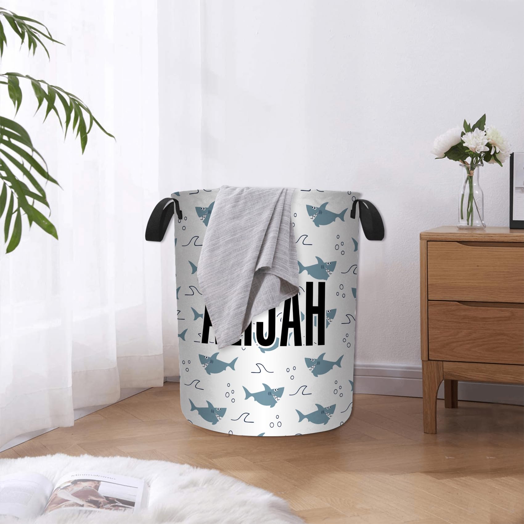 Personalized Baby Laundry Hamper, Custom Laundry Basket with Name, Kids Clothes Hamper, Cute Clothes Storage Basket for Nursery Room Baby Room(Shark)