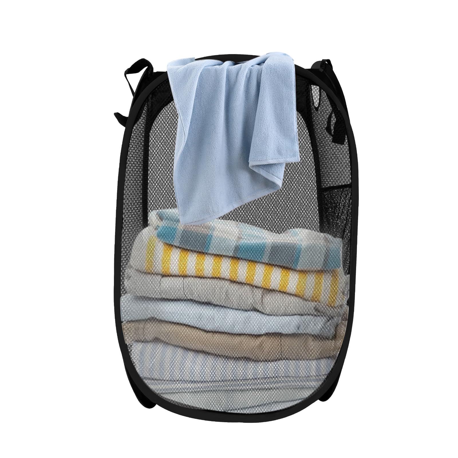 Handy Laundry Collapsible Mesh Foldable Hamper Durable Collapsible Laundry Baskets, Mesh Pop Up Laundry Hamper with Handy Pocket