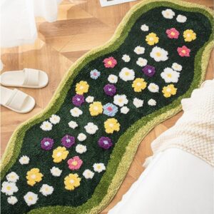 LRSBDSRL 3D Floral Area Rug, Lovely Green Moss, Irregular Flower Pattern, Non-Slip Plush, Washable Rug,for Playroom,Bedroom Floor Mat Bathroom Rug Laundry Rug (B, 2ft x 4ft)