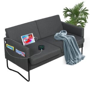 sthouyn 51” small sofa couches for small spaces with 2 usb, comfy modern couch, 2 seat couch loveseat sofa for living room bedroom, office apartment couch (dark grey)