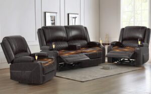 yolsali loveseat recliner sofa set with 2-tier cushion, 2+1+1 pieces in living room, 2 seater reclining loveseat leather with removable console, 2 oversize recliner chair sofa seat