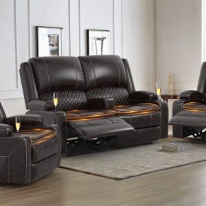 Yolsali Loveseat Recliner Sofa Set with 2-Tier Cushion, 2+1+1 Pieces in Living Room, 2 Seater Reclining Loveseat Leather with Removable Console, 2 Oversize Recliner Chair Sofa Seat