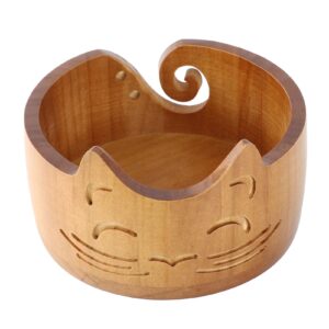 Sunicon Cat Yarn Bowl for Knitting, Wooden Cute Cat Shape Knitting Bowl Large Crochet Yarn Holder Crochet Dispenser Organizer for Knitting Crochet Enthusiasts (18x18x10cm)