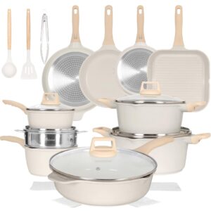 romswi 23piece kitchen cookware set, non stick pots and pans set, induction cookware with utensil and pan protectors, white