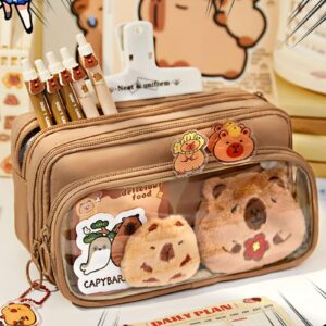 Capybara Pencil Case, Plush Cute Capybara Pencil Case With Zipper Capybara Print Quirky Fun Cute Pencil Pouch With 10 Compartments,Open Wide Pen Pouch Capybara With Cute Pins For Stationery Office