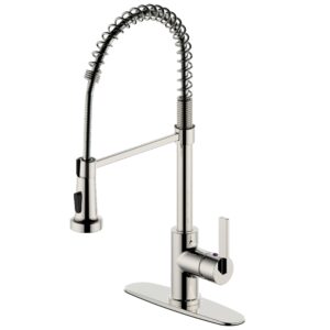 derengge kitchen sink faucet,single handle spring high arc kitchen faucet with deck plate for farmhouse, camper, laundry, rv, bar,1 hole or 3 hole installation,polished nickel faucet,kf-5025-pn