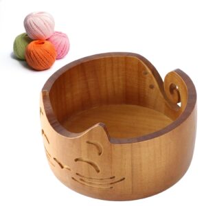 Sunicon Cat Yarn Bowl for Knitting, Wooden Cute Cat Shape Knitting Bowl Large Crochet Yarn Holder Crochet Dispenser Organizer for Knitting Crochet Enthusiasts (18x18x10cm)