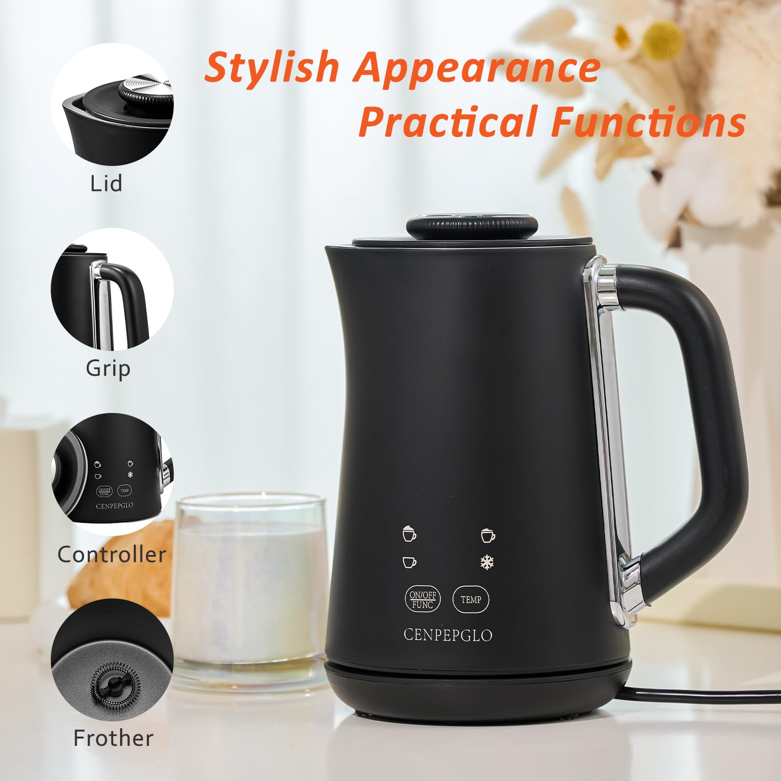 Cenpepglo Electric Milk Frother,4 In 1 Milk Steamer 16.9oz/500ml Automatic Warm and Cold Foam Maker and Milk Warmer for Coffee, Latte, Cappuccino, Macchiato, Hot Chocolate