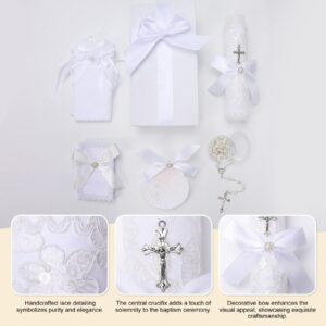 Baptism Candle Set for Boys and Girls,White 5 PCS Baptism Kit Catholic Candle,Baptism Towel,Shell,Rosary,Bible for Baptismal Christening First Communion Gift,Velas para Bautizo De Niño o Niña