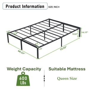 Queen Bed Frame - Sturdy Platform Bed Frame Metal Bed Frame No Box Spring Needed Heavy Duty Queen Size Bed Frame Easy Assembly Strong Bearing Capacity, Under Bed Storage (Queen (U.S. Standard))