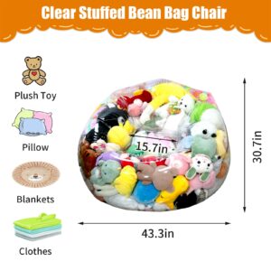 Clear Stuffed Animal Storage Bean Bag Chair Cover for Kids, Extra Large Waterparoof Beanbag Chair Cover with Zipper, PVC Bean Bag Chair for Children Plush Toys Storage & Organizing