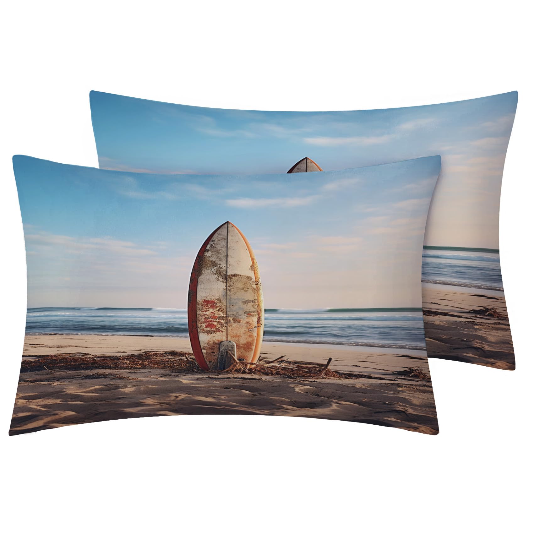 Surfboard Duvet Cover Oversized King Size, Coastal Beach Theme Bedding Set 3 Piece for Bedroom Decor, Summer Surfing Sport Duvet Cover & 2 Pillow Shams, with Zipper & Ties, Super Soft Microfiber