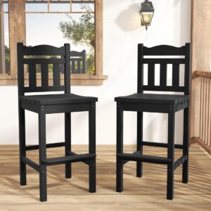 Sundale Outdoor Tall Adirondack Bar Chair Set of 2, HDPE Patio Bar Stools with Backrest, 27.5 Inch Seat Height Tall Bistro Dining Counter Stool, All-Weather Pub Height Chair, Black