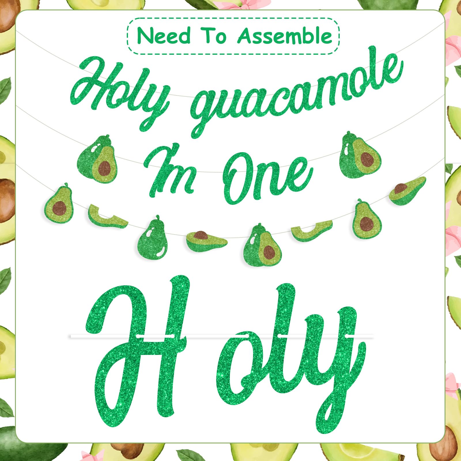 Sursurprise Avocado 1st Birthday Decorations, Holy Guacamole I’m One First Birthday Banners, Fiesta Avocado Fruit Cake Cupcake Toppers Balloons, Cinco De Mayo One Year Old Bday Party Decor Supplies