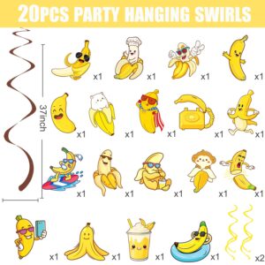 Banana Hanging Swirls 20Pcs Banana Party Decorations Banana Fruit Ceiling Swirls Banana Birthday Party Supplies Banana Cutout Streamers for Lets Go Bananas Baby Shower Decor