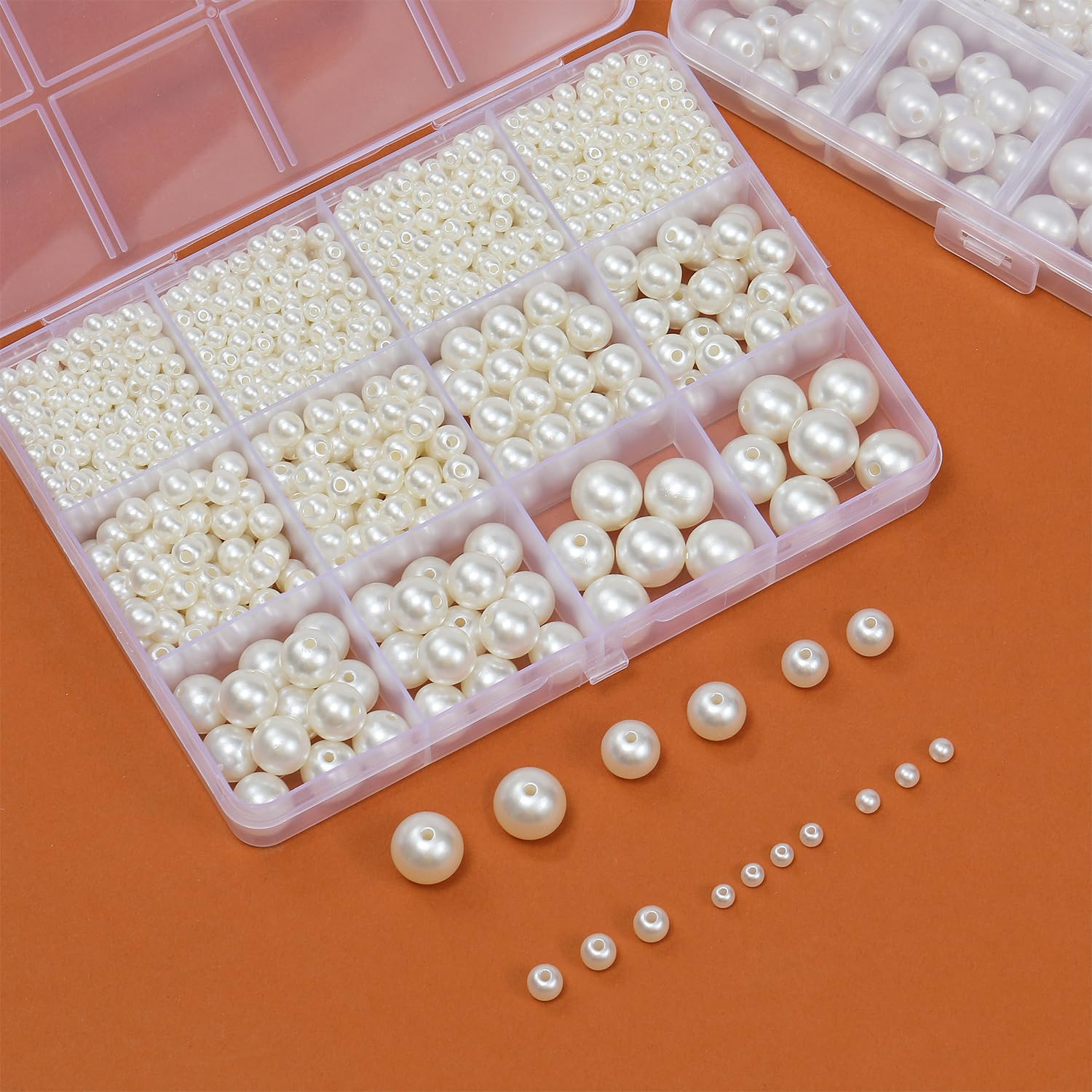 Hudinsun 1200 Pcs Pearl Beads for Jewelry Making, 5 Size Round Pearls for Bracelets Making Kit Small Pearl Filler Beads with Hole for DIY Craft Necklace Earrings