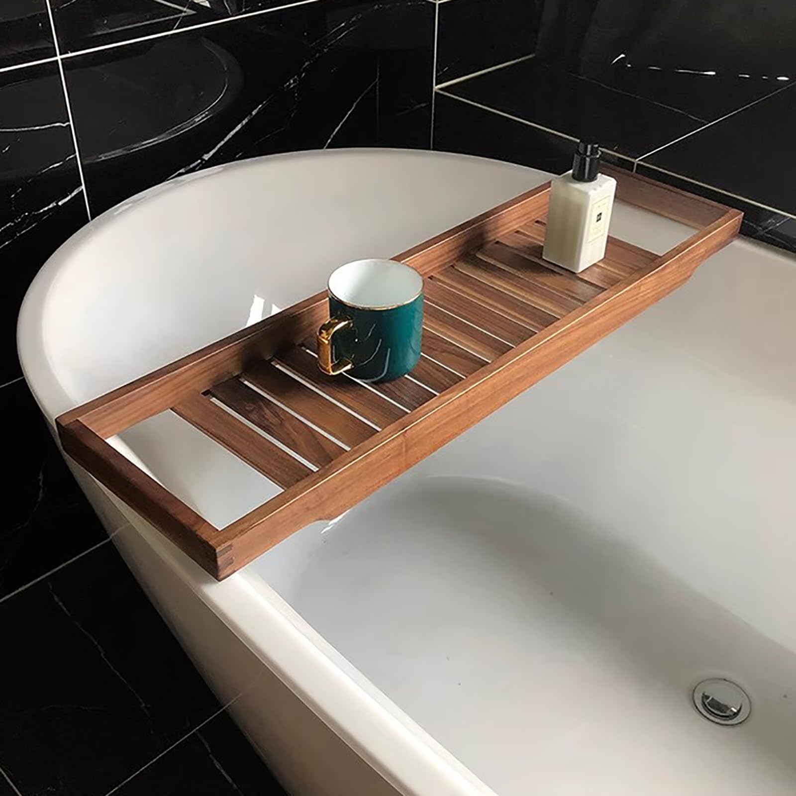 SUZEPER Wood Bathtub Tray Caddy,Walnut Bath Tray for Tub,Large Bath Table Tray,Bath Board,Long Slatted Bathtub Holder,Versatile Shelf, Bath Accessories, Spa Gift for Women(86x22cm(34x9inch), Walnut)