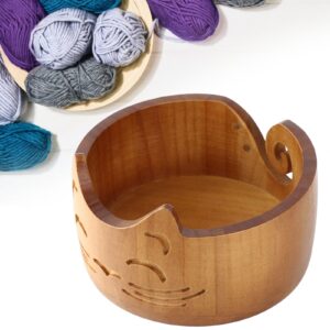 Sunicon Cat Yarn Bowl for Knitting, Wooden Cute Cat Shape Knitting Bowl Large Crochet Yarn Holder Crochet Dispenser Organizer for Knitting Crochet Enthusiasts (18x18x10cm)