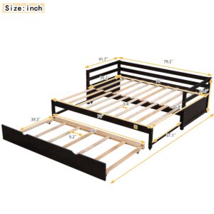 Merax Modern Wood Daybed with Pop Up Trundle Twin to King Triple Sofa Bed Frame for Kids Teens Adults/No Box Spring Needed Espresso