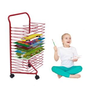 Art Drying Rack, Art Drying Rack For Classroom, Studios Art Drying Rack, Artwork Storage Display Rack W/ Wheels, Mounting Holes, Rounded Corners, Stack Rack For Painting, Drawings(16 Shelves)