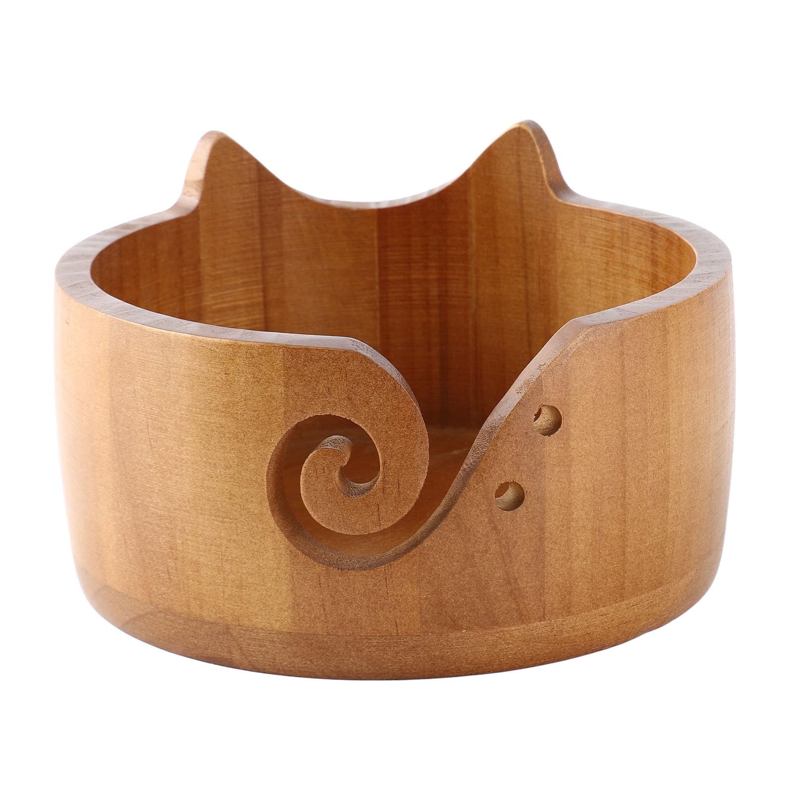 Sunicon Cat Yarn Bowl for Knitting, Wooden Cute Cat Shape Knitting Bowl Large Crochet Yarn Holder Crochet Dispenser Organizer for Knitting Crochet Enthusiasts (18x18x10cm)