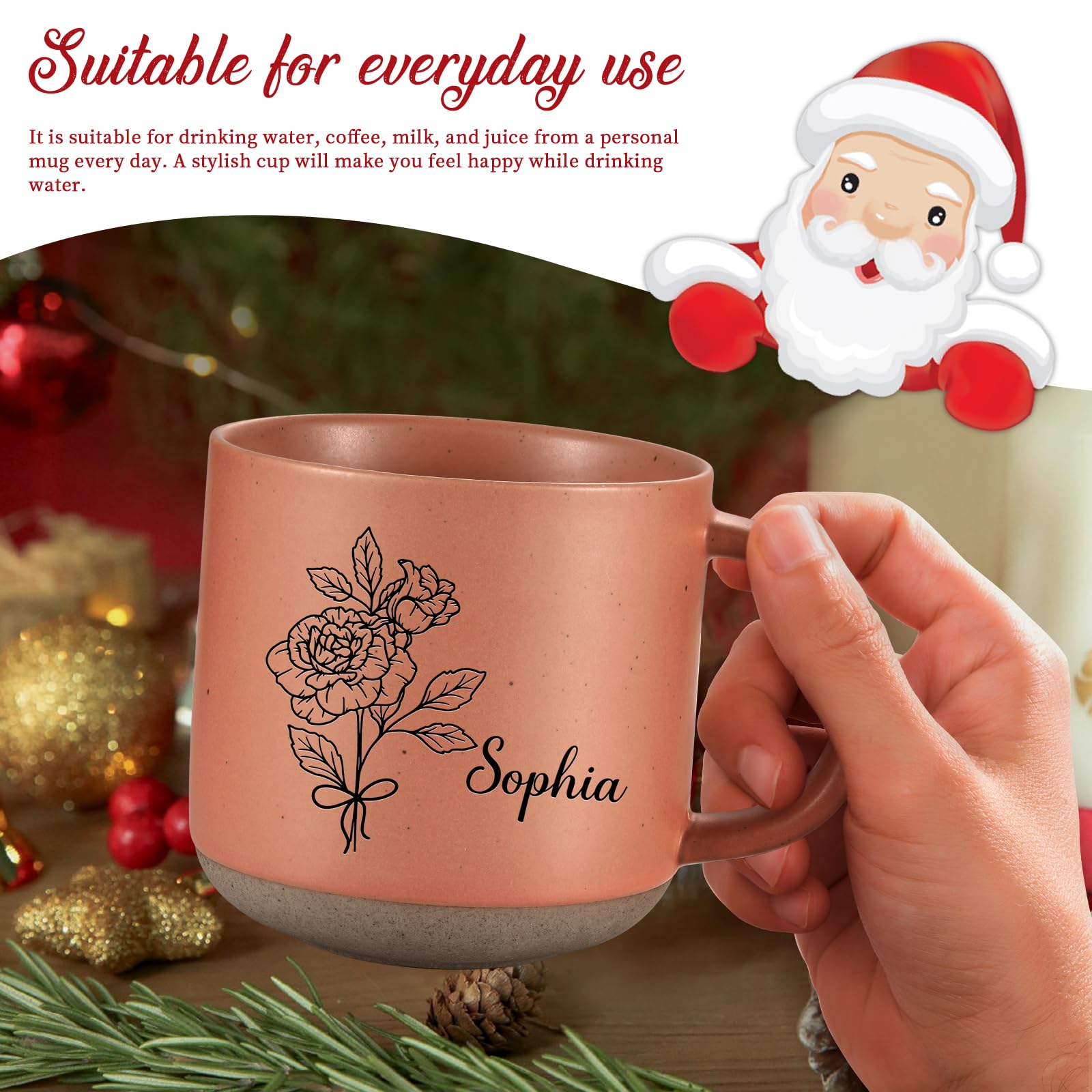 Personalized Ceramic Coffee Mug for Women: Custom Birth Flower Mug with Name & Text for Grandma Wife Mom Sister - Gifts for Grandparents' Day Christmas Birthday Mother’ Day