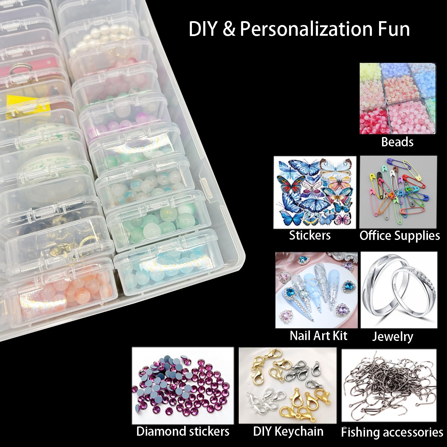 Bead Organizer Box,30Pcs Small Bead Organizers Storage Clear Plastic Bead Containers with Label Sticker for Bracelet Making DIY Jewelry Diamond Art Craft Nails Tackle Seeds Box Organizer