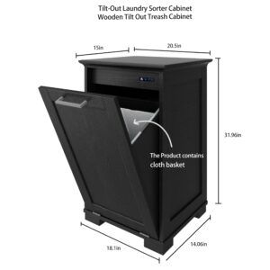 Tilt Out Trash Can Cabinet/Wooden Hidden Trash Cabinet,Pet Proof Trash Can Cabinet, Laundry Sorter Cabinet,Trash Can Cabinet with Deodorising Function,10 Gallons Kitchen Trash Cabinet (Black)