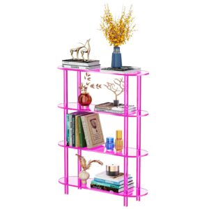 solaround clear bookshelf, acrylic bookcase with open book shelf console table for entryway office (4 tier pink)