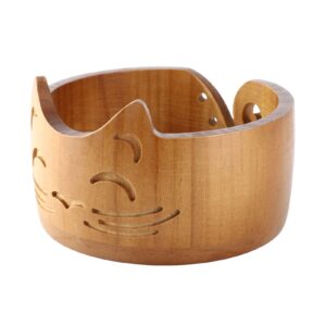 Sunicon Cat Yarn Bowl for Knitting, Wooden Cute Cat Shape Knitting Bowl Large Crochet Yarn Holder Crochet Dispenser Organizer for Knitting Crochet Enthusiasts (18x18x10cm)