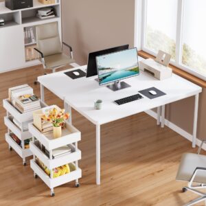 Tribesigns 47-Inch Computer Writing Desk, Simple White Home Office Desks with 3-Tier Wood Storage Cart, Modern Study Table Work Desk Workstation for Bedroom, Small Spaces