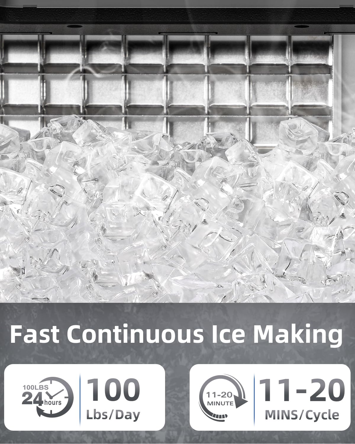 Commercial Ice Maker Machine, 100 lbs/24H Under Counter Ice Machine with 2 Way Water Inlet, 33lbs Ice Storage, Stainless Steel Freestanding, Self Cleaning Ice Makers for Home/Bar/Restaurant/Outdoor