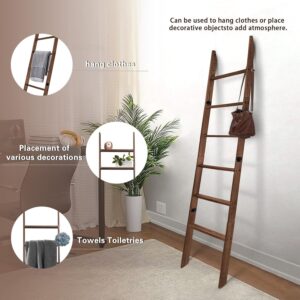 6-Tier Decorative Wooden Blanket Ladder - 5.5 Ft Towel Rack and Wall-Leaning Quilt, Farmhouse Style, Ideal for Living Room, Bathroom, Bedroom - Not for Climbing (Carbon Brown)