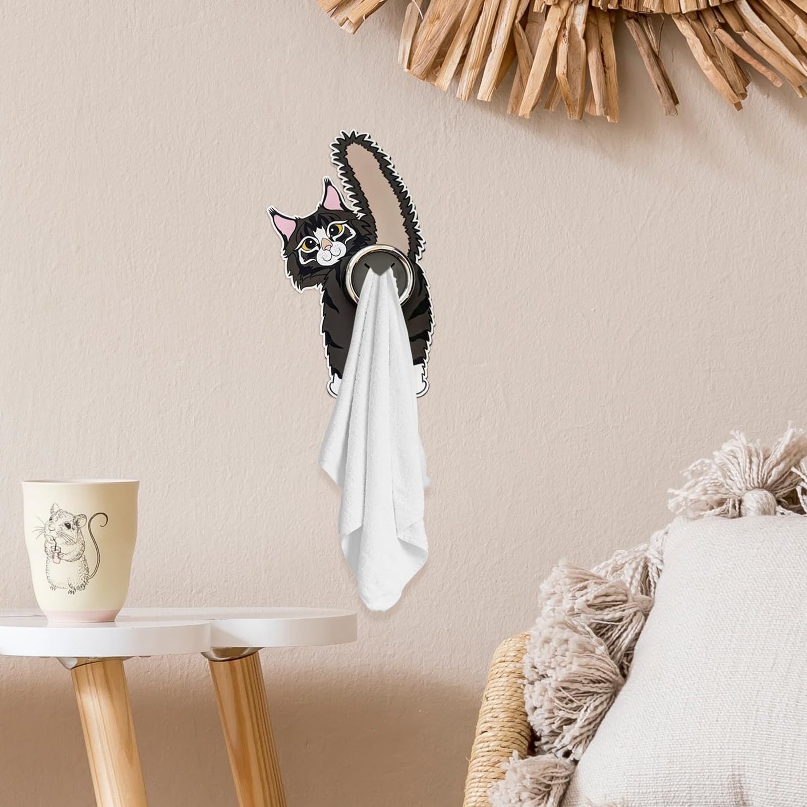 Funny Cat Butt Towel Holder Round Push Towels Cat Hooks with Adhesive Backing，Wall Mount Dishcloth Hook Hanger Dark Brown Prank Cat Hanging Decor，for Home Kitchen Bathroom Cabinet Without Drilling