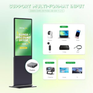 49 Inch Indoor Digital Signage,Floor Standing Digital Signage Displays,Digital Kiosks & Interactive Displays Support HDMI Input,Auto Media Player,Android System,Black