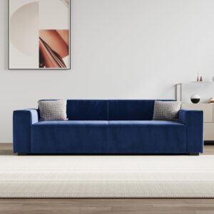 Yoglad 88.6" 3-Seater Modern Minimalist Sofa with Square Armrests, Oversized Seat Velvet Couch and 2 Pillows, Right Angles Geometry Loveseat Furniture for Living Room Small Apartment (Klein Blue)