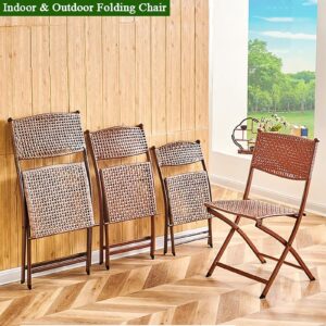 SUZEPER Rattan Folding Chair with Backrest,Dining Chair,Outdoor Patio Folding Chairs,Wicker Foldable Chairs for Outside,Lawn Balcony Poolside Backyard Bistro(Seat Height 15.7", Brown)